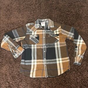 Levi's Men's Casual Plaid Shirt - Brown, Black, and White. Pearl Buttons.